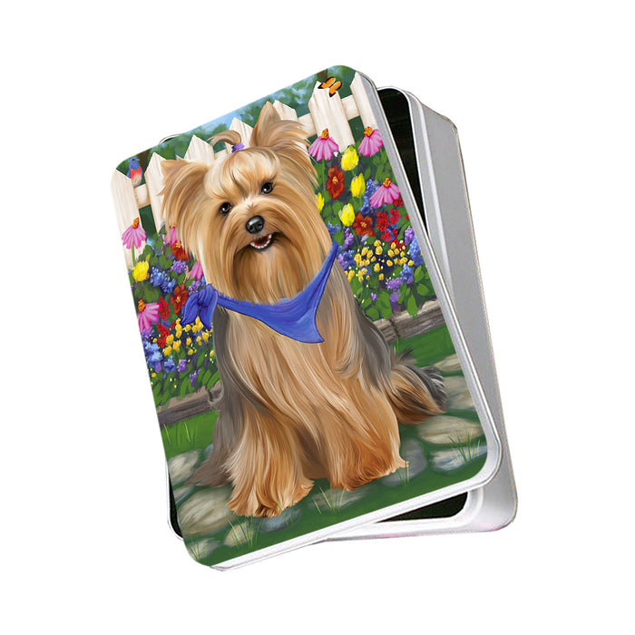 Spring Floral Yorkshire Terrier Dog Photo Storage Tin PITN51850