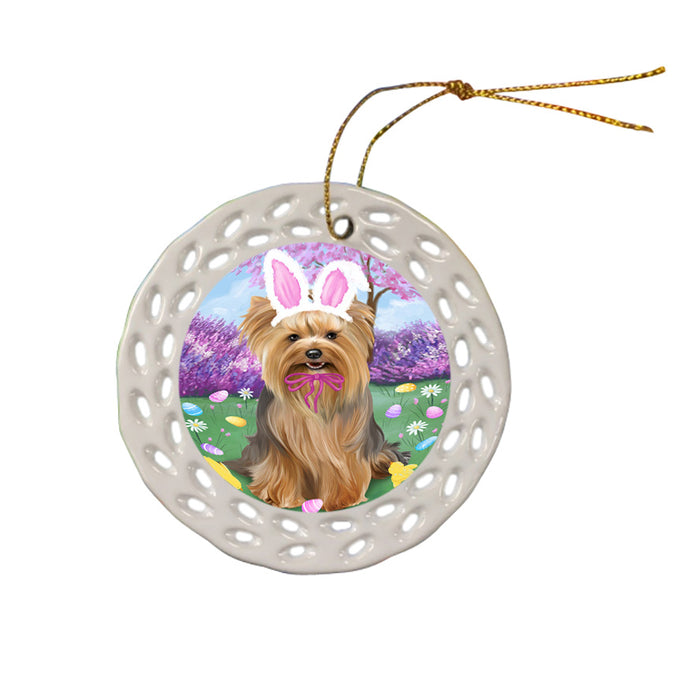 Yorkshire Terrier Dog Easter Holiday Ceramic Doily Ornament DPOR49303
