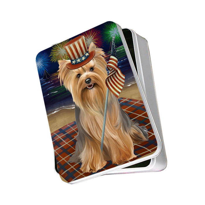 4th of July Independence Day Firework Yorkshire Terrier Dog Photo Storage Tin PITN49643