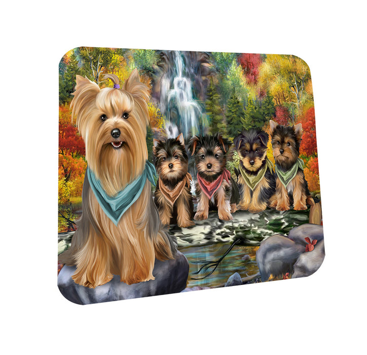Scenic Waterfall Yorkshire Terriers Dog Coasters Set of 4 CST49489