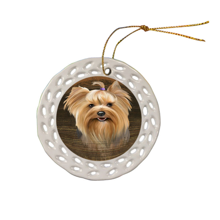 Rustic Yorkshire Terrier Dog Ceramic Doily Ornament DPOR50495