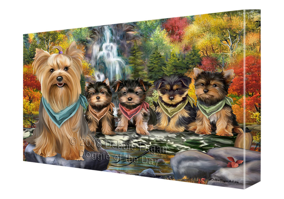 Scenic Waterfall Yorkshire Terriers Dog Canvas Wall Art CVS61383