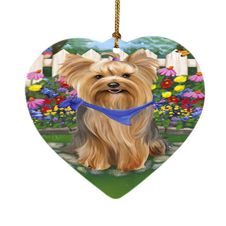 Spring Floral Yorkshire Terrier Dog Heart Christmas Ornament HPOR52194
