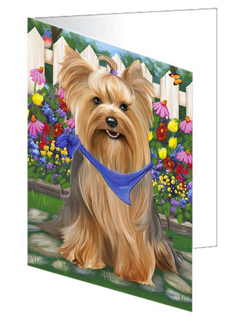 Spring Floral Yorkshire Terrier Dog Handmade Artwork Assorted Pets Greeting Cards and Note Cards with Envelopes for All Occasions and Holiday Seasons GCD60611
