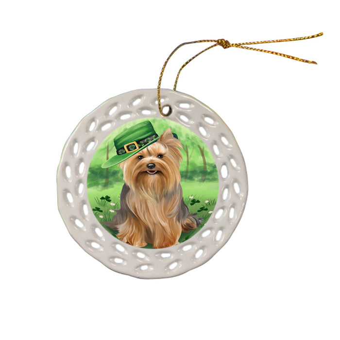 St. Patricks Day Irish Portrait Yorkshire Terrier Dog Ceramic Doily Ornament DPOR49437