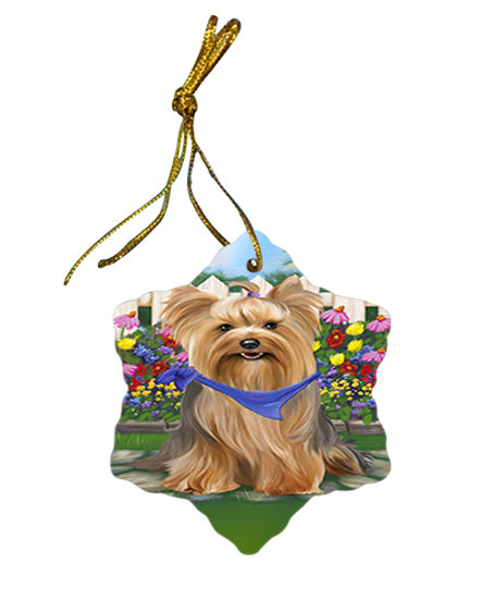 Spring Floral Yorkshire Terrier Dog Star Porcelain Ornament SPOR52185