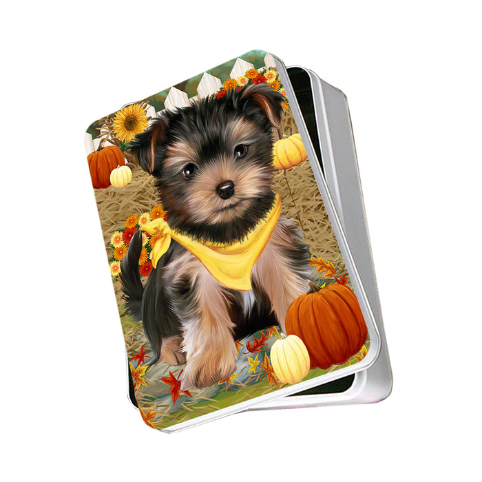 Fall Autumn Greeting Yorkshire Terrier Dog with Pumpkins Photo Storage Tin PITN50896