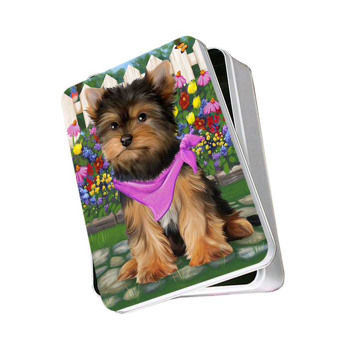 Spring Floral Yorkshire Terrier Dog Photo Storage Tin PITN51851