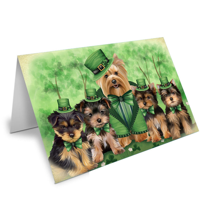 St. Patricks Day Irish Family Portrait Yorkshire Terriers Dog Handmade Artwork Assorted Pets Greeting Cards and Note Cards with Envelopes for All Occasions and Holiday Seasons GCD52343