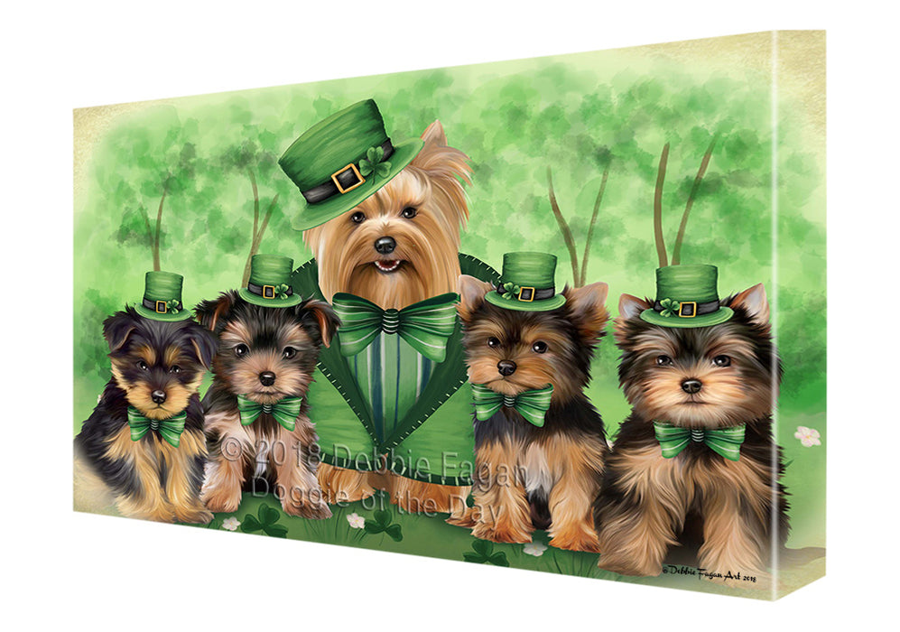 St. Patricks Day Irish Family Portrait Yorkshire Terriers Dog Canvas Wall Art CVS59835