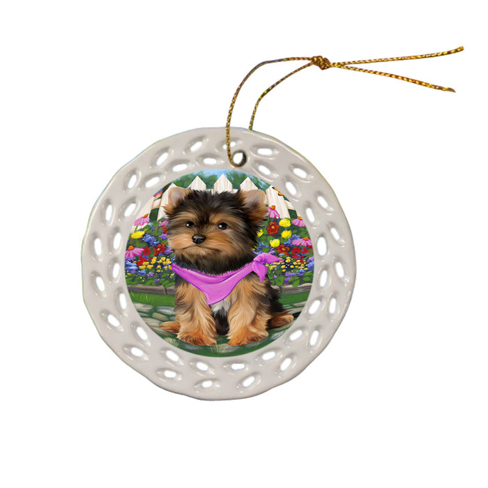 Spring Floral Yorkshire Terrier Dog Ceramic Doily Ornament DPOR52195