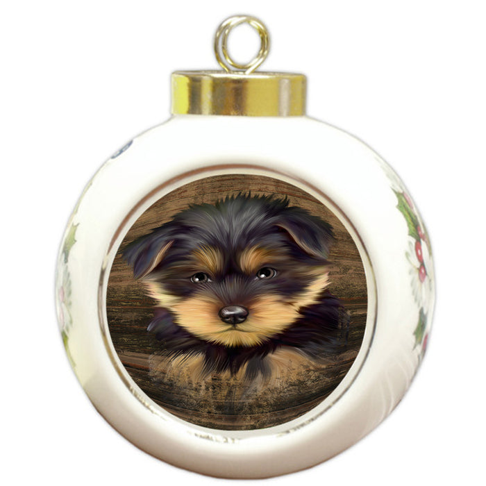 Rustic Yorkshire Terrier Dog Round Ball Christmas Ornament RBPOR50496