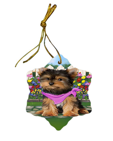 Spring Floral Yorkshire Terrier Dog Star Porcelain Ornament SPOR52186