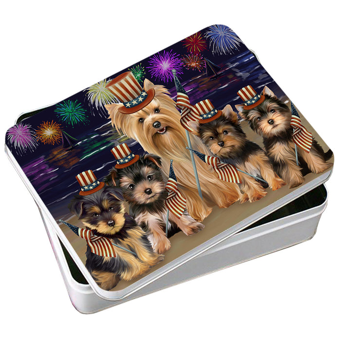 4th of July Independence Day Firework Yorkshire Terriers Dog Photo Storage Tin PITN49644