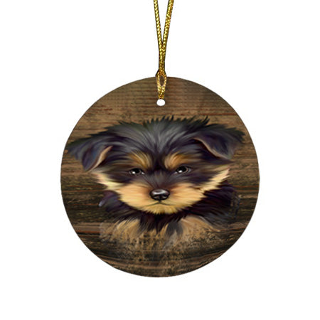 Rustic Yorkshire Terrier Dog Round Flat Christmas Ornament RFPOR50487