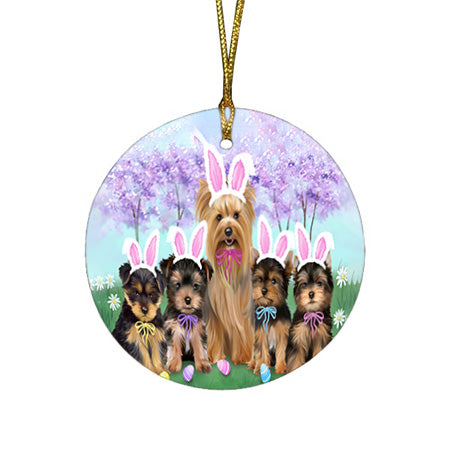 Yorkshire Terriers Dog Easter Holiday Round Flat Christmas Ornament RFPOR49295