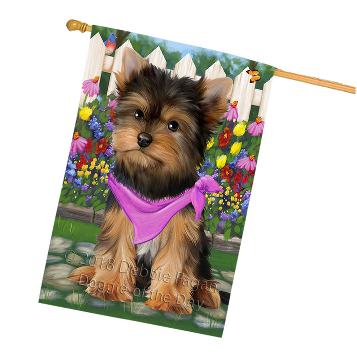 Spring Floral Yorkshire Terrier Dog House Flag FLG50157