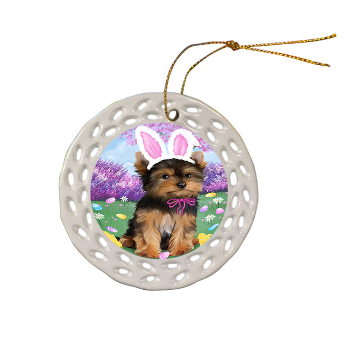 Yorkshire Terrier Dog Easter Holiday Ceramic Doily Ornament DPOR49305