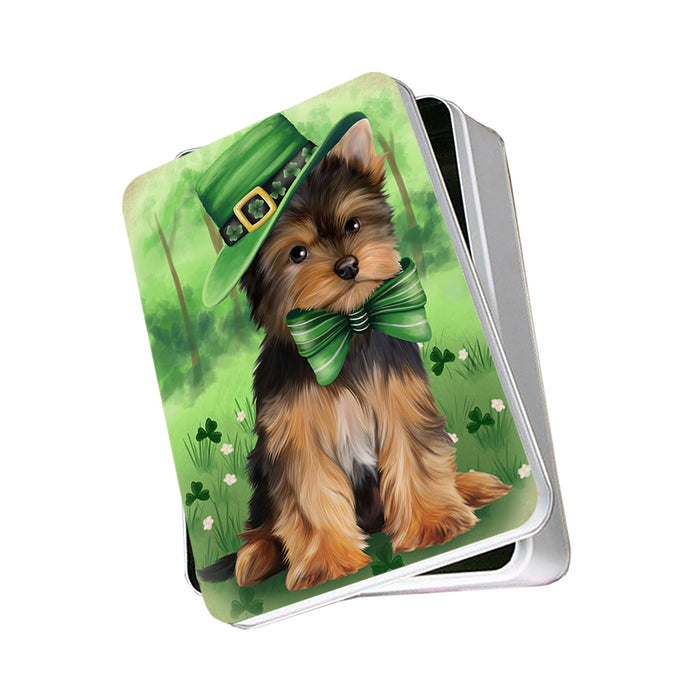 St. Patricks Day Irish Portrait Yorkshire Terrier Dog Photo Storage Tin PITN49439