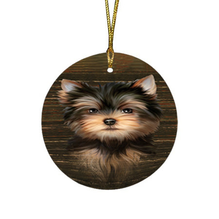 Rustic Yorkshire Terrier Dog Round Flat Christmas Ornament RFPOR50488