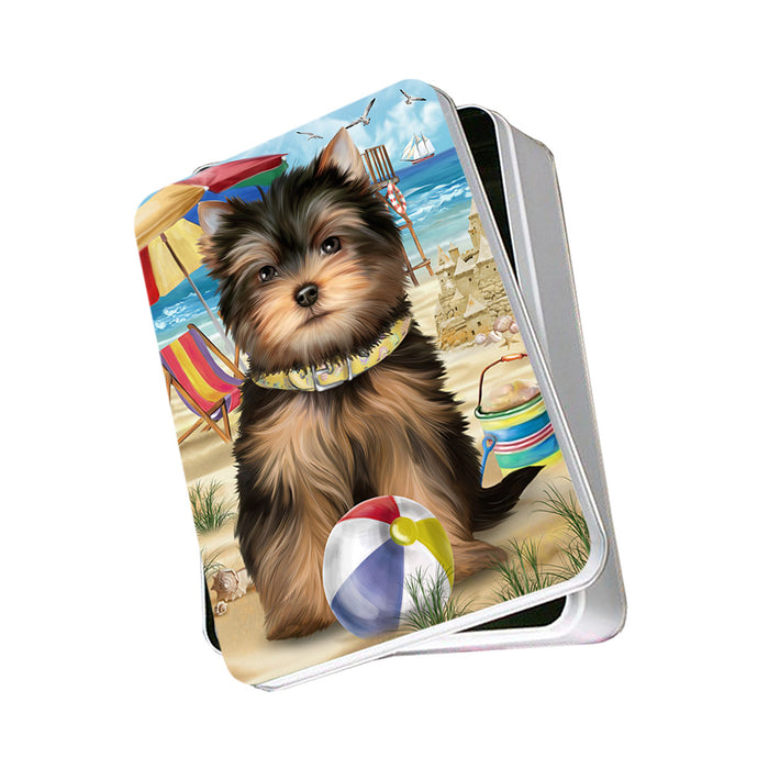 Pet Friendly Beach Yorkshire Terrier Dog Photo Storage Tin PITN50120