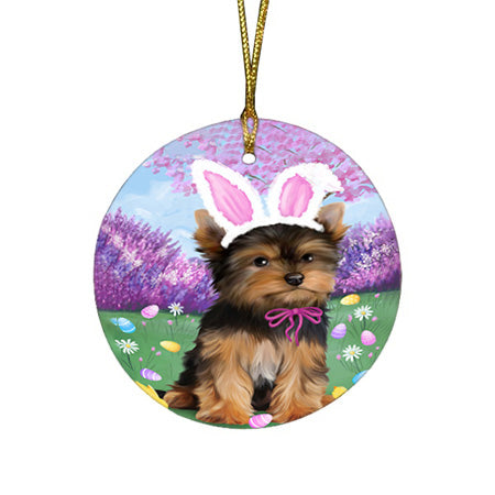 Yorkshire Terrier Dog Easter Holiday Round Flat Christmas Ornament RFPOR49296