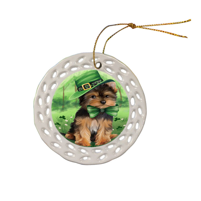 St. Patricks Day Irish Portrait Yorkshire Terrier Dog Ceramic Doily Ornament DPOR49439