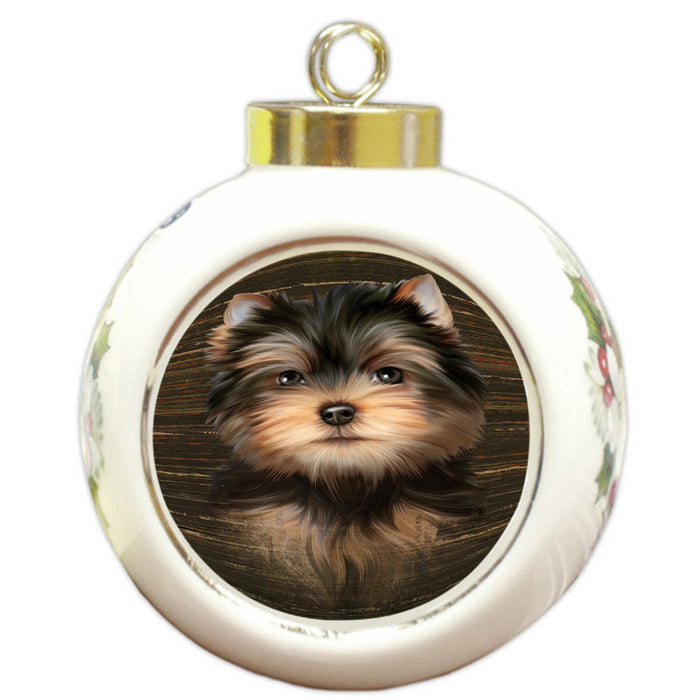 Rustic Yorkshire Terrier Dog Round Ball Christmas Ornament RBPOR50497