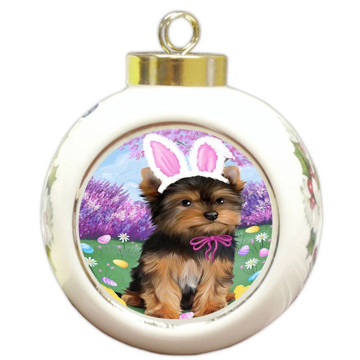 Yorkshire Terrier Dog Easter Holiday Round Ball Christmas Ornament RBPOR49305