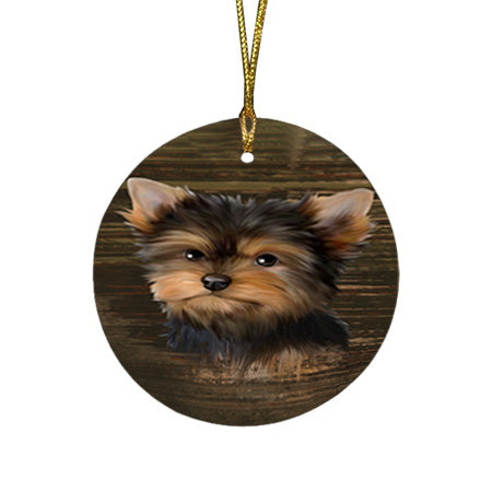 Rustic Yorkshire Terrier Dog Round Flat Christmas Ornament RFPOR50489