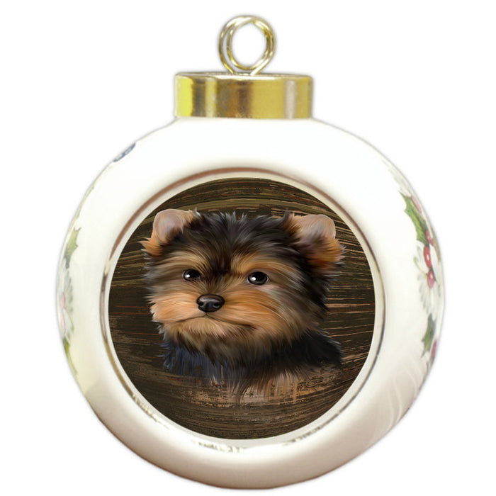 Rustic Yorkshire Terrier Dog Round Ball Christmas Ornament RBPOR50498