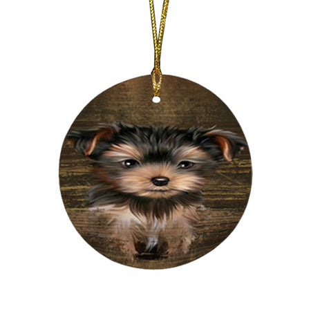 Rustic Yorkshire Terrier Dog Round Flat Christmas Ornament RFPOR50490