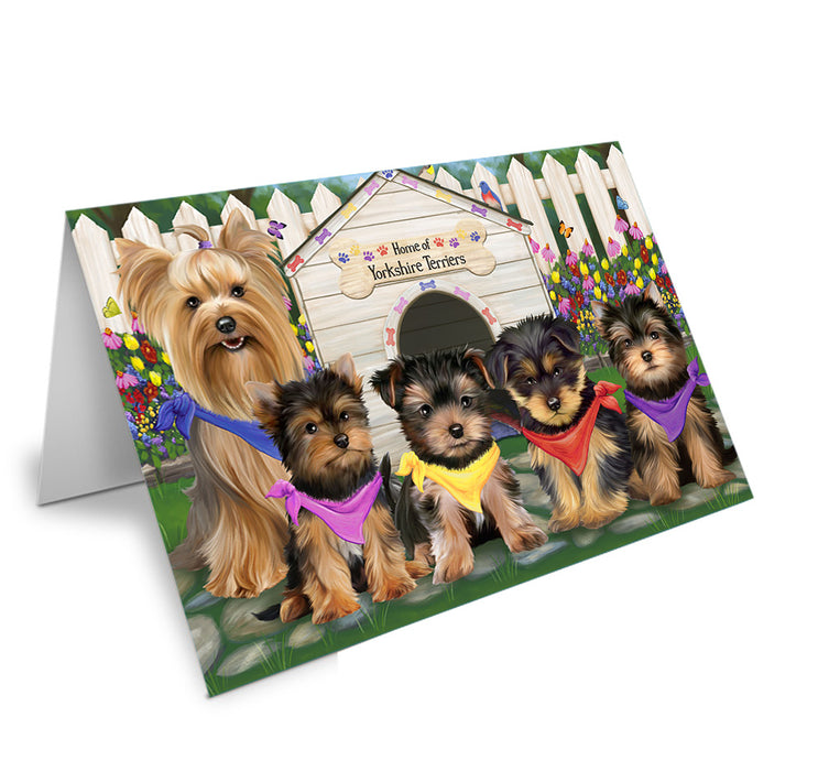 Spring Dog House Yorkshire Terriers Dog Handmade Artwork Assorted Pets Greeting Cards and Note Cards with Envelopes for All Occasions and Holiday Seasons GCD54449