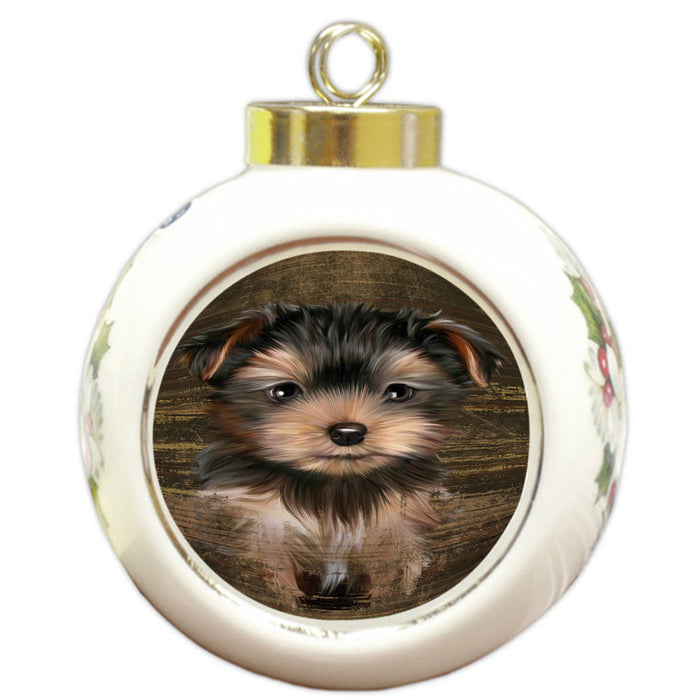 Rustic Yorkshire Terrier Dog Round Ball Christmas Ornament RBPOR50499