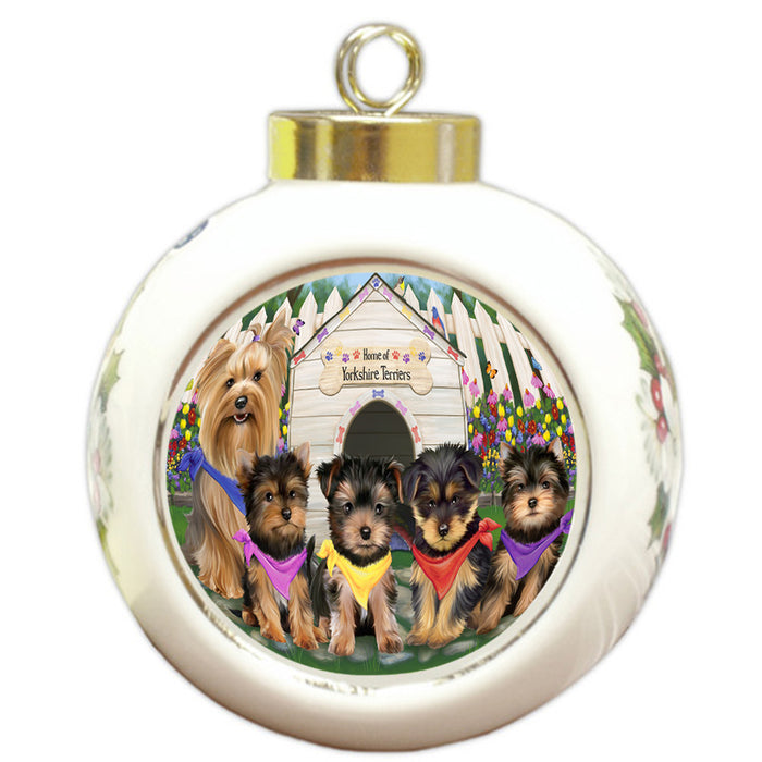 Spring Dog House Yorkshire Terriers Dog Round Ball Christmas Ornament RBPOR50140