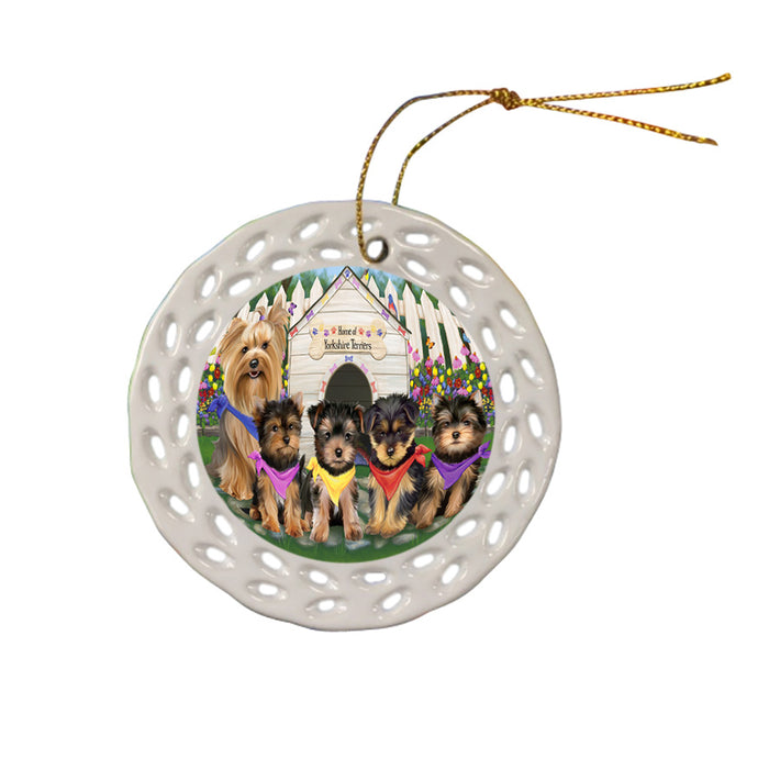 Spring Dog House Yorkshire Terriers Dog Ceramic Doily Ornament DPOR50140