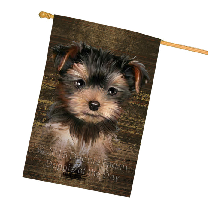 Rustic Yorkshire Terrier Dog House Flag FLG50522