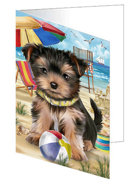 Pet Friendly Beach Yorkshire Terrier Dog Handmade Artwork Assorted Pets Greeting Cards and Note Cards with Envelopes for All Occasions and Holiday Seasons GCD54395