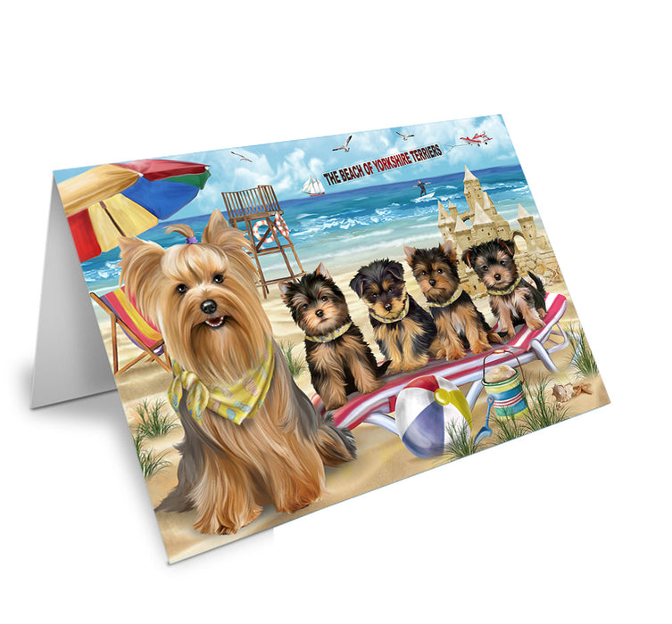 Pet Friendly Beach Yorkshire Terrier Dog Handmade Artwork Assorted Pets Greeting Cards and Note Cards with Envelopes for All Occasions and Holiday Seasons GCD54398