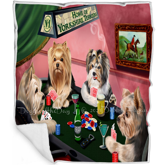 Home of Yorkshire Terrier 4 Dogs Playing Poker Blanket