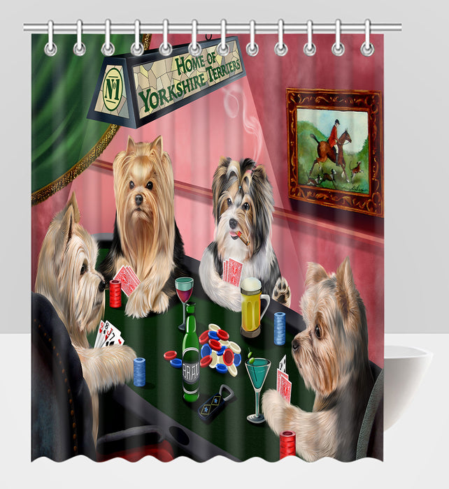 Home of  Yorkshire Terrier Dogs Playing Poker Shower Curtain