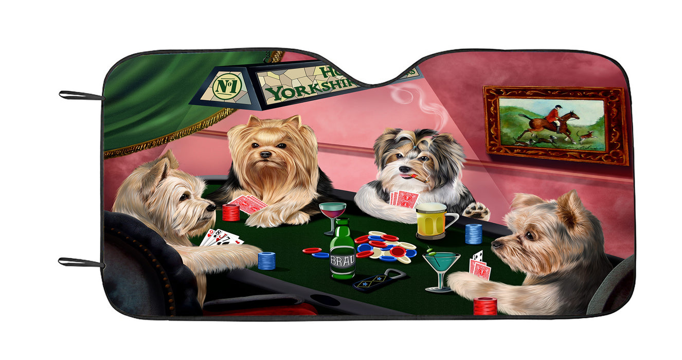 Home of  Yorkshire Terrier Dogs Playing Poker Car Sun Shade