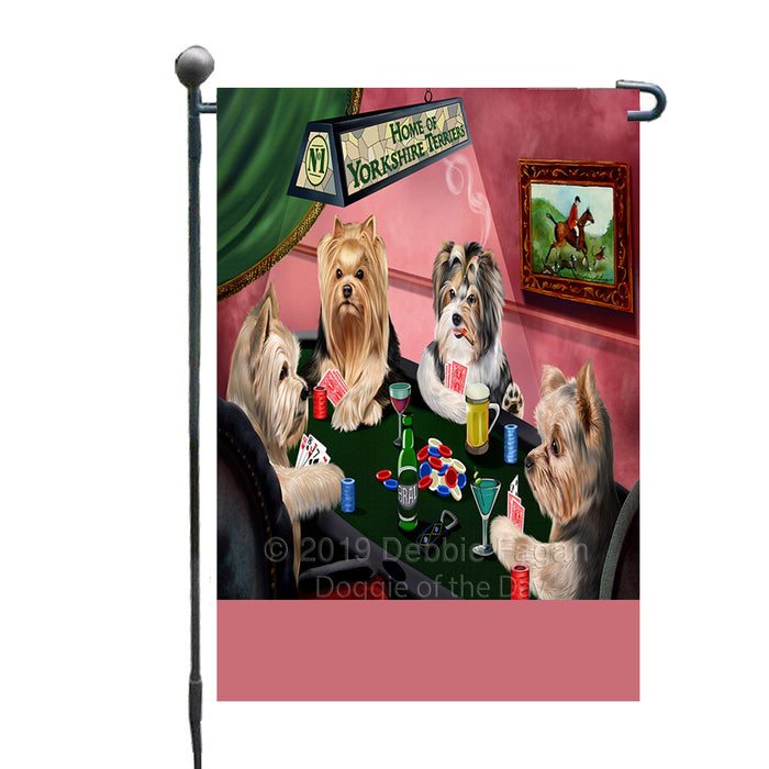 Personalized Home of Yorkshire Terrier Dogs Four Dogs Playing Poker Custom Garden Flags GFLG-DOTD-A60309