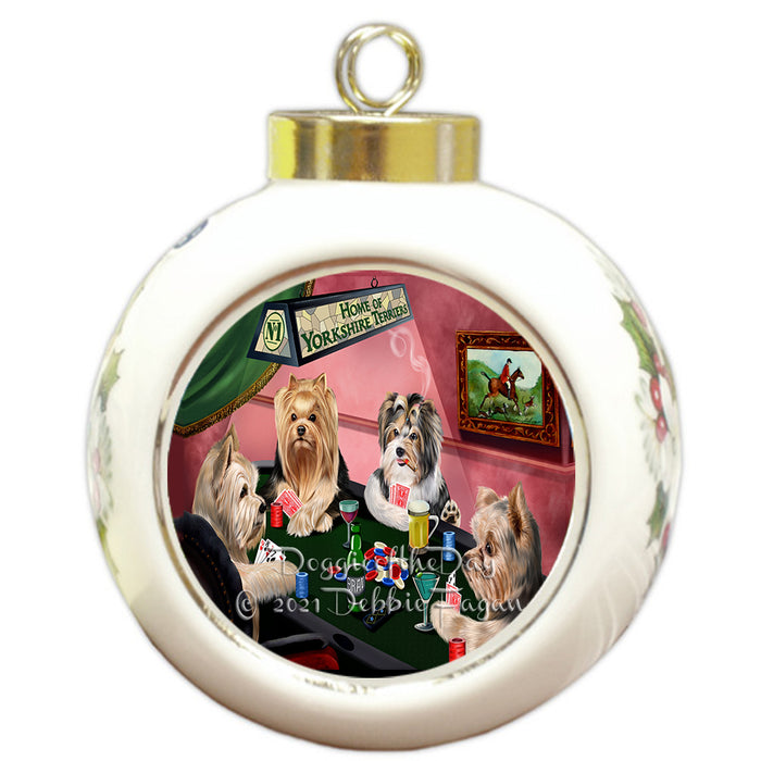 Home of Poker Playing Yorkshire Terrier Dogs Round Ball Christmas Ornament Pet Decorative Hanging Ornaments for Christmas X-mas Tree Decorations - 3" Round Ceramic Ornament
