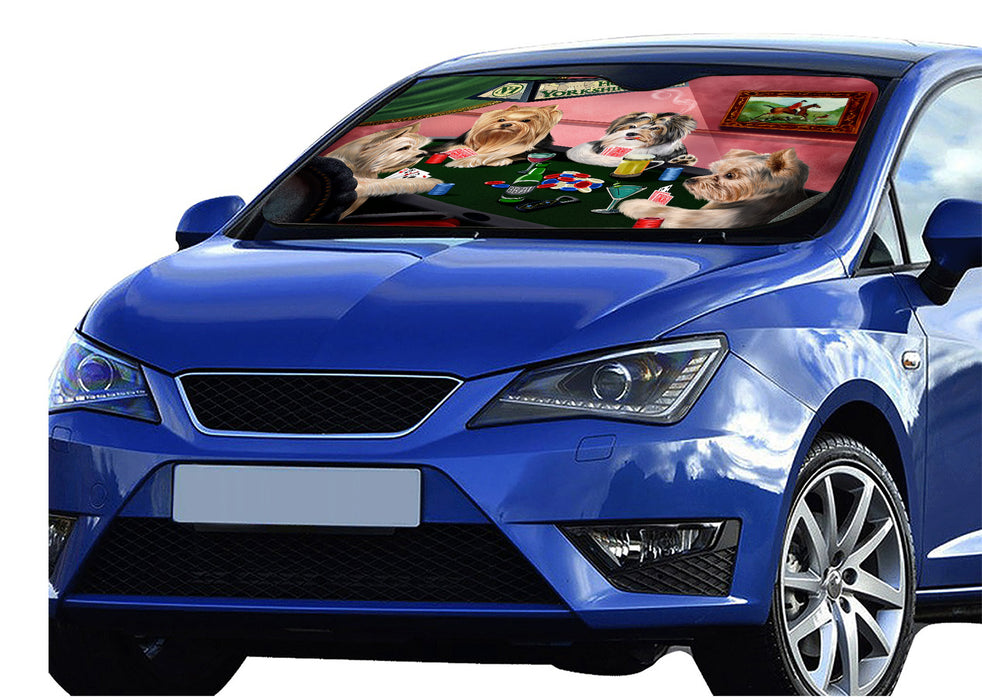 Home of  Yorkshire Terrier Dogs Playing Poker Car Sun Shade