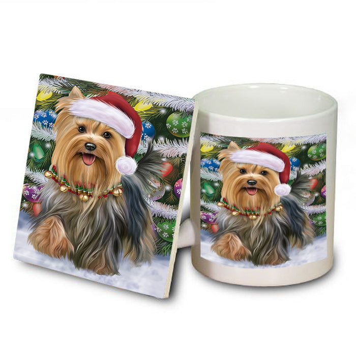 Trotting in the Snow Yorkshire Terrier Dog Mug and Coaster Set MUC54597