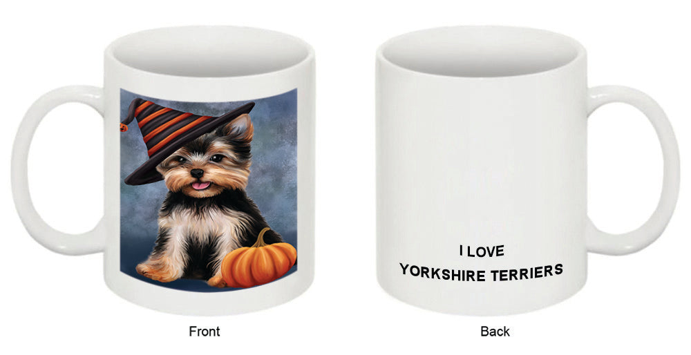 Happy Halloween Yorkshire Terrier Dog Wearing Witch Hat with Pumpkin Coffee Mug MUG50244