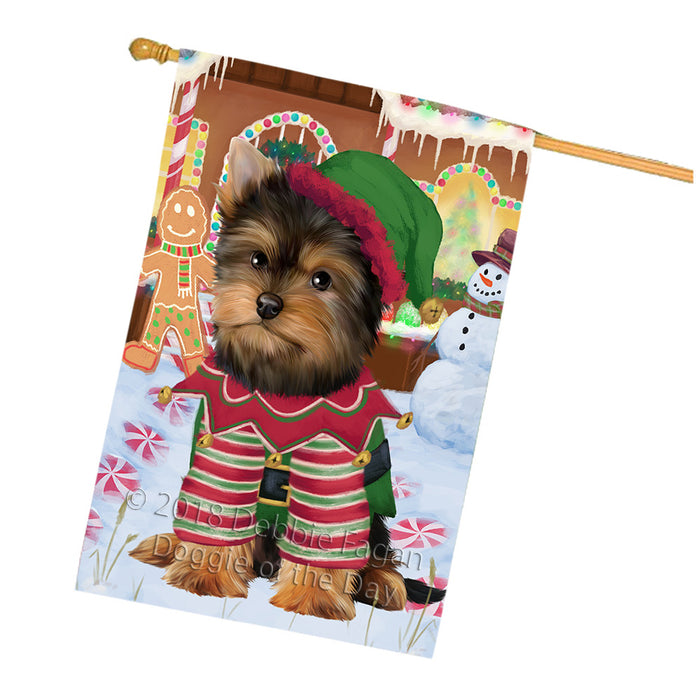Christmas Gingerbread House Candyfest Yorkshire Terrier Dog House Flag FLG57292