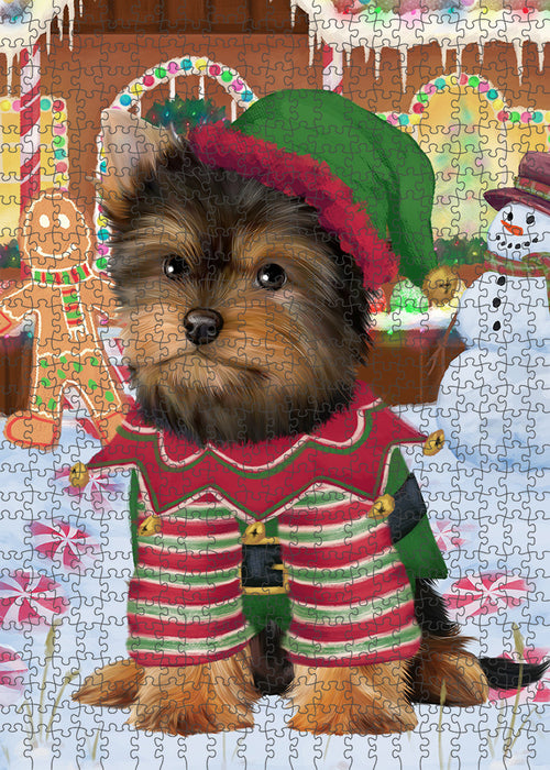 Christmas Gingerbread House Candyfest Yorkshire Terrier Dog Puzzle with Photo Tin PUZL94632