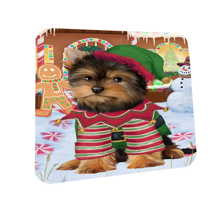 Christmas Gingerbread House Candyfest Yorkshire Terrier Dog Coasters Set of 4 CST56566